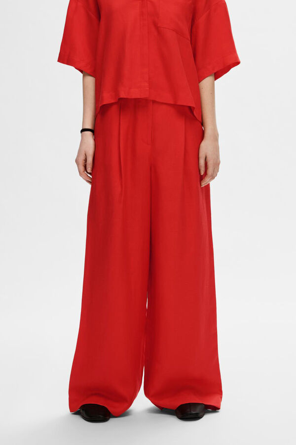 Selected Femme Cal&ccedil;as largas de linho.  Vermelho