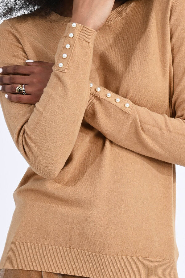 Molly Bracken Camisola de manga comprida com p&eacute;rolas Tostado