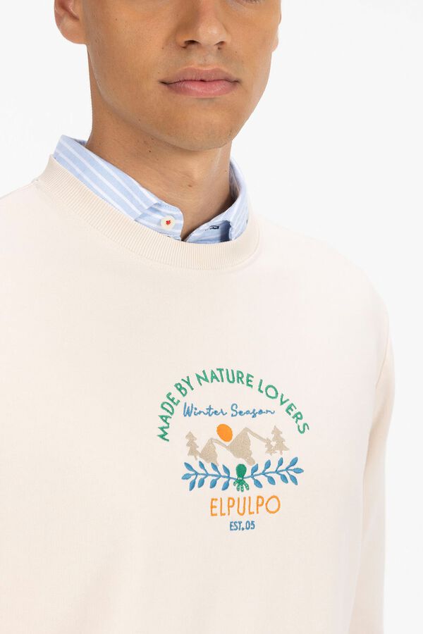 elPulpo Sweatshirt bordado para amantes da natureza  Ecru