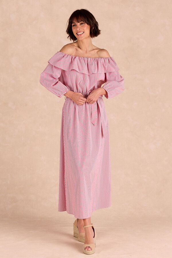 Pol&iacute;n Et Moi Vestido midi riscas Nimia Vermelho