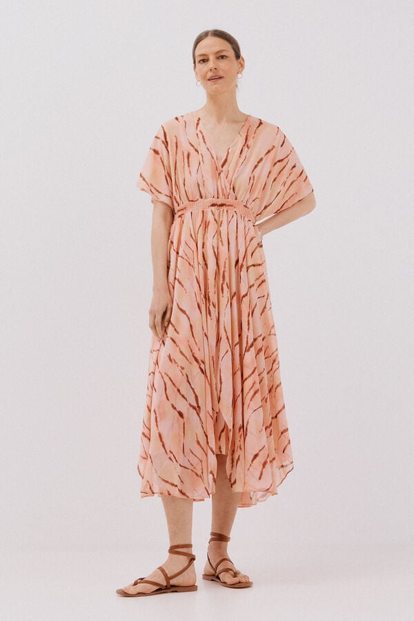 Cortefiel Vestido largo estampado fluido Multicolor