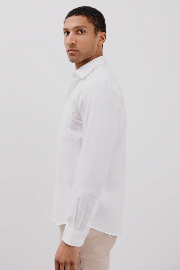 Cortefiel Camisa lino algod&oacute;n liso Blanco