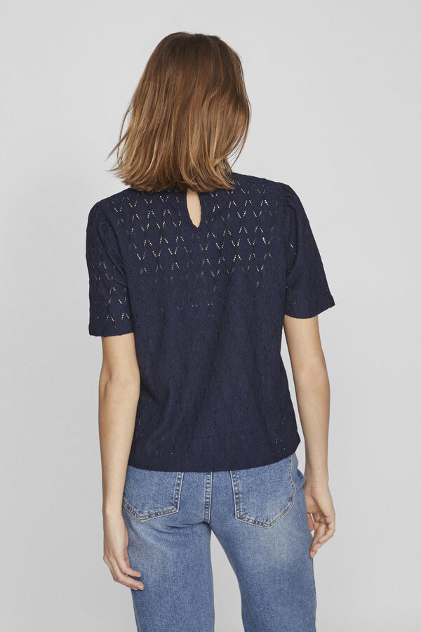 Vila Top calado de manga corta Azul marino