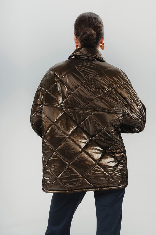 Dolores Promesas Jaqueta feminina acolchoada met&aacute;lica Valeria Cinzento