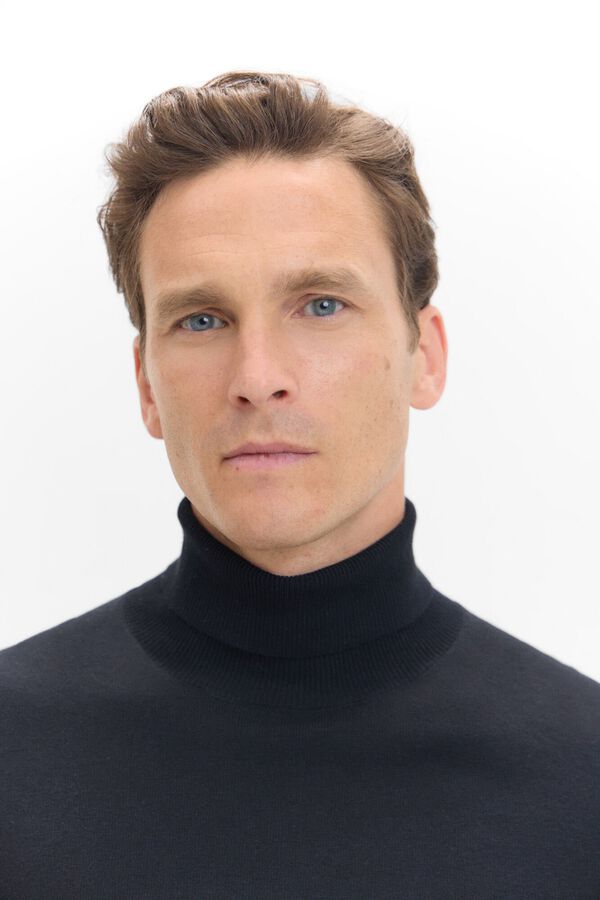 Cortefiel Camisola algod&atilde;o caxemira gola alta  Preto