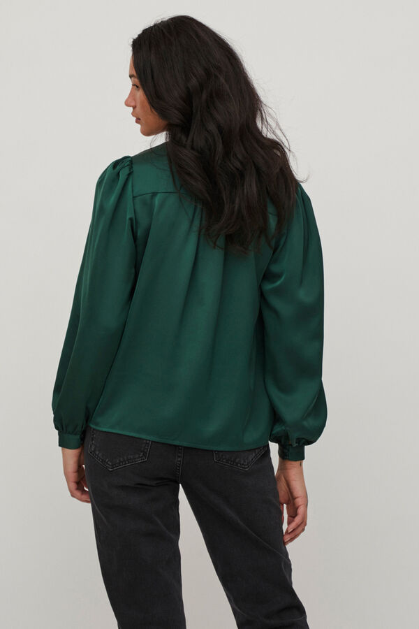 Cortefiel Blusa de mujer manga larga cuello pico Verde