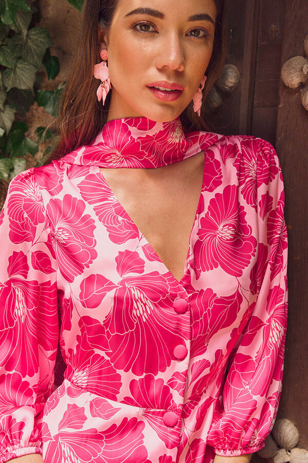 Cortefiel Vestido com botões cor-de-rosa Subiu