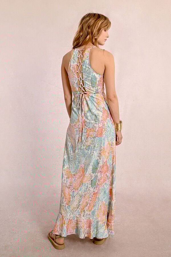 Molly Bracken Vestido comprido com estampado e folhos Multicolorido