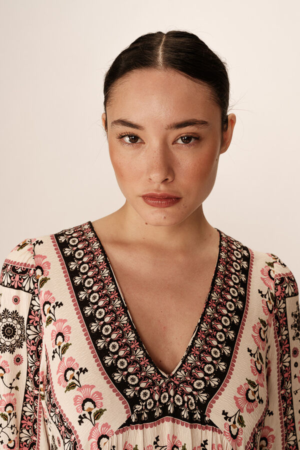 Grace & Mila Vestido babydoll con estampado bohemio Beige