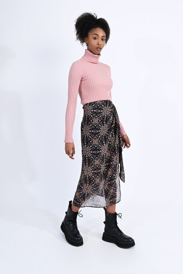 Molly Bracken Falda larga estampada con abertura Negro