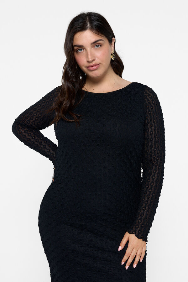 Evoked by Vila Vestido midi curvil&iacute;neo manga comprida Preto