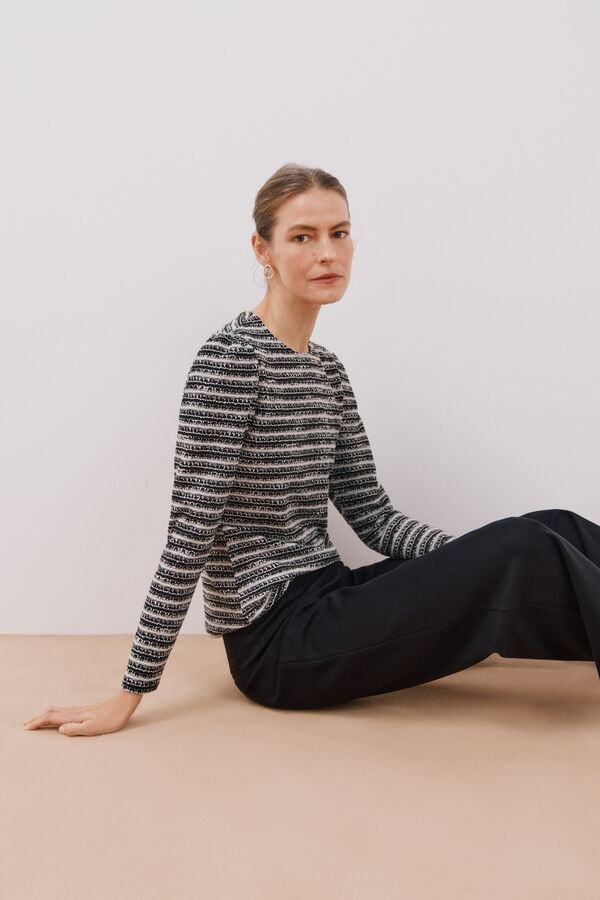 Cortefiel Top de tweed listrado Preto