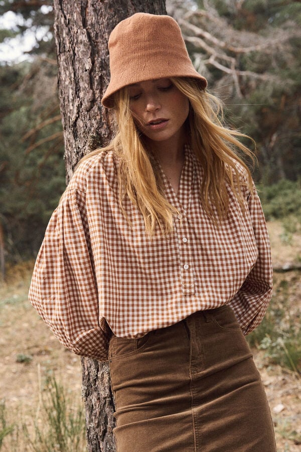 Pol&iacute;n Et Moi Blusa vichy Vico Estampado marr&oacute;n