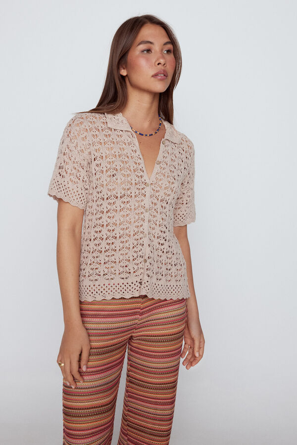 Slowlove Polo punto calado Beige