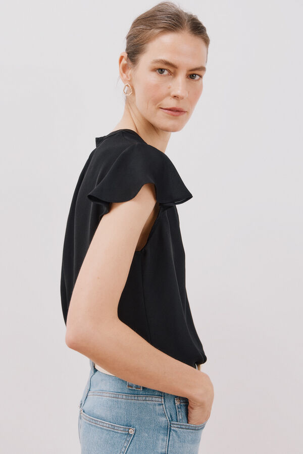 Cortefiel Blusa manga volante Negro