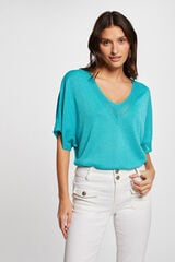 Morgan Jersey escote en V manga corta Turquesa