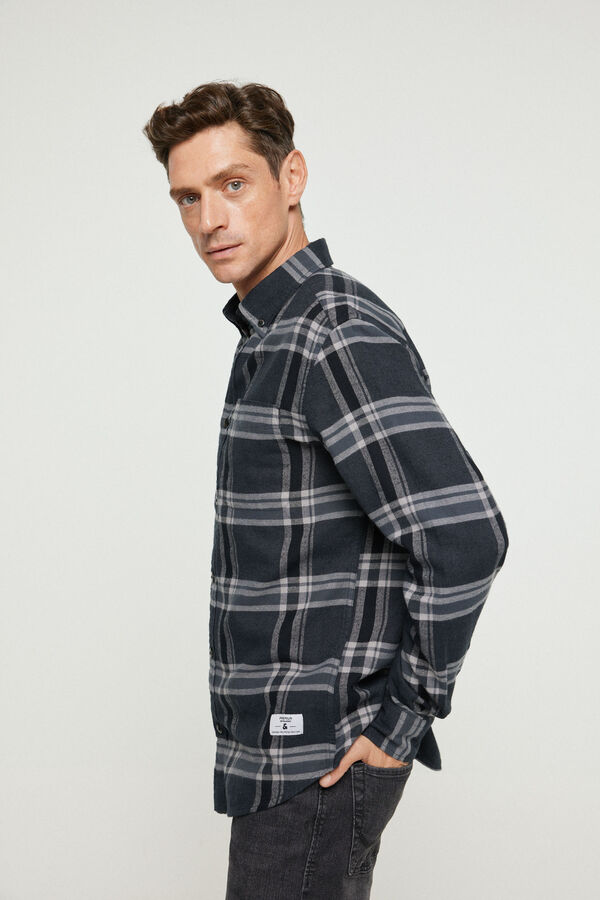 Jack & Jones Camisa sarja quadrados comfort fit 100% algod&atilde;o Preto