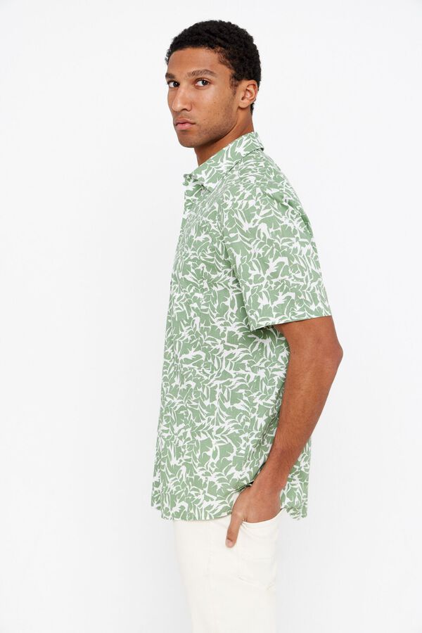 Cortefiel Camisa estampada tecido flam&eacute; Verde