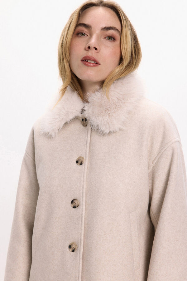 Vila Abrigo de pa&ntilde;o con cuello de pelo sint&eacute;tico Beige