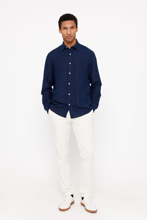 Cortefiel Camisa lino algod&oacute;n liso Azul marino