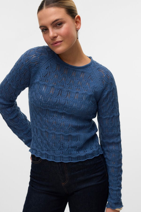 Vero Moda Camiseta de punto calado manga larga Azul marino