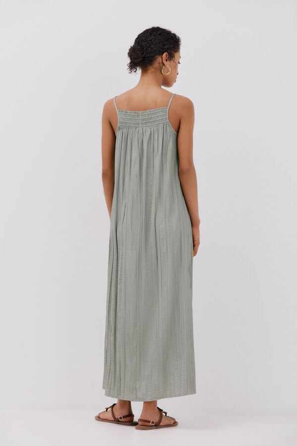 Cortefiel Vestido halter satinado Kaki