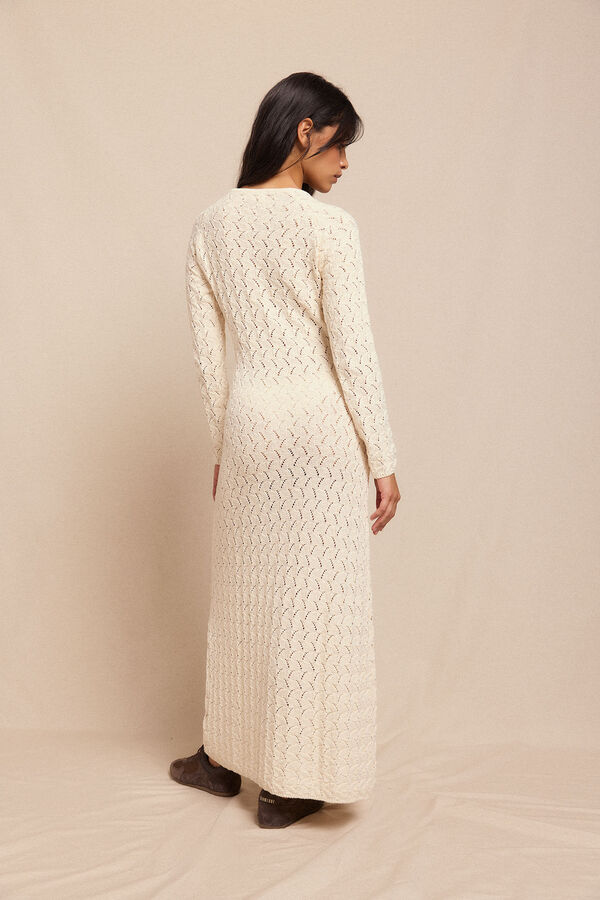 Slowlove Vestido punto calado multicolor Marfil