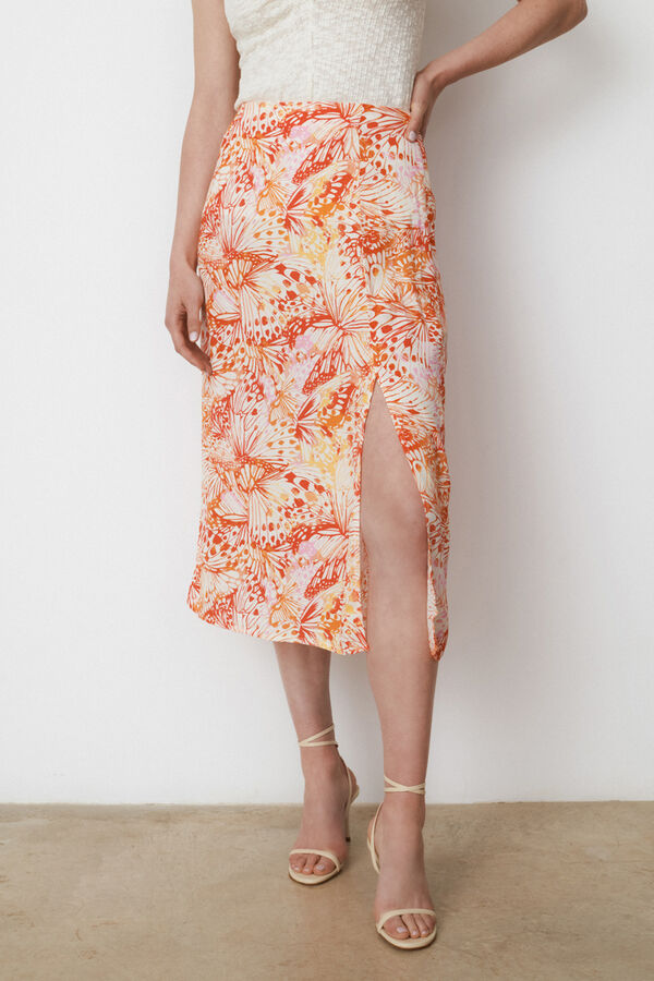 Vila Falda midi de cintura alta estampada Blanco