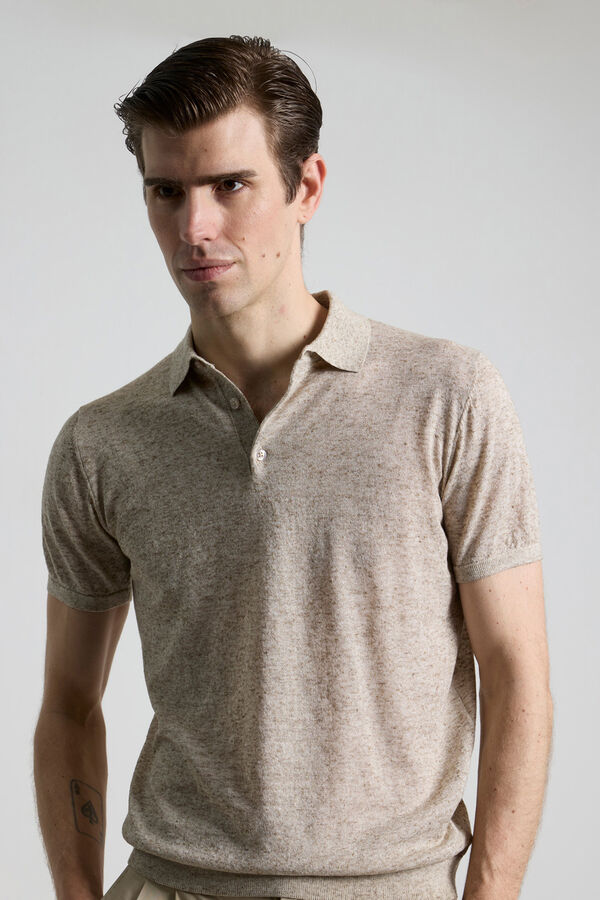 PuroEGO Camisa polo de malha com linho Tostado