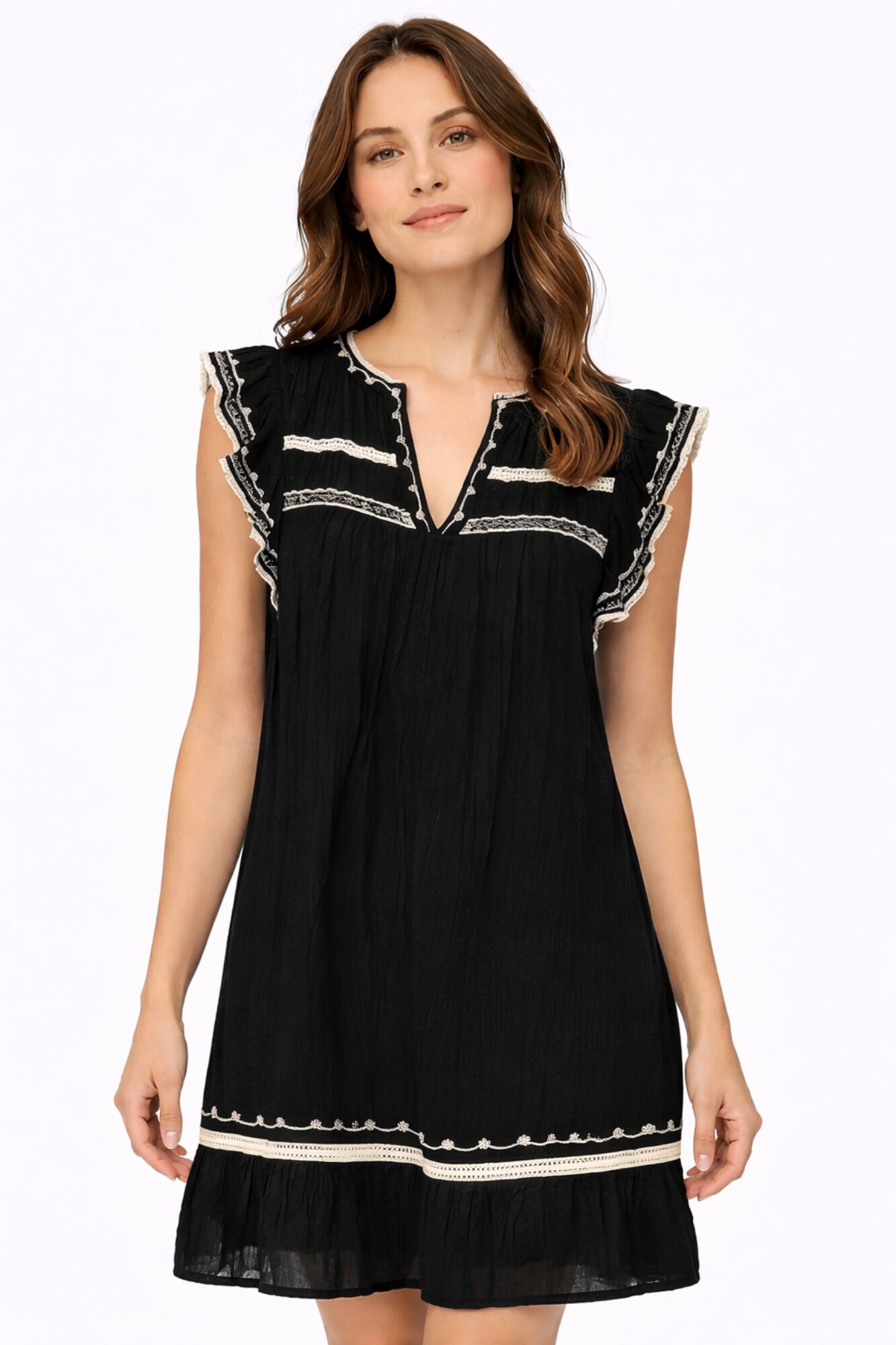 Vila Vestido curto com bordados em algod&atilde;o org&acirc;nico