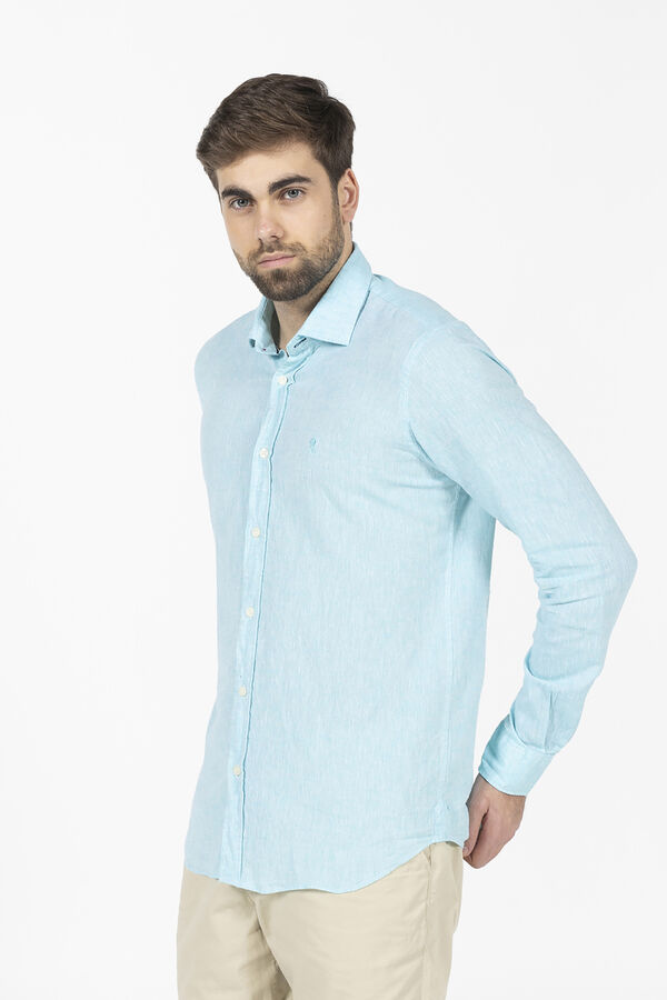 elPulpo Camisa lino y algod&oacute;n logo Turquesa