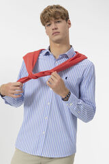 elPulpo Camisa de popelina com gola italiana com riscas m&uacute;ltiplas Azul