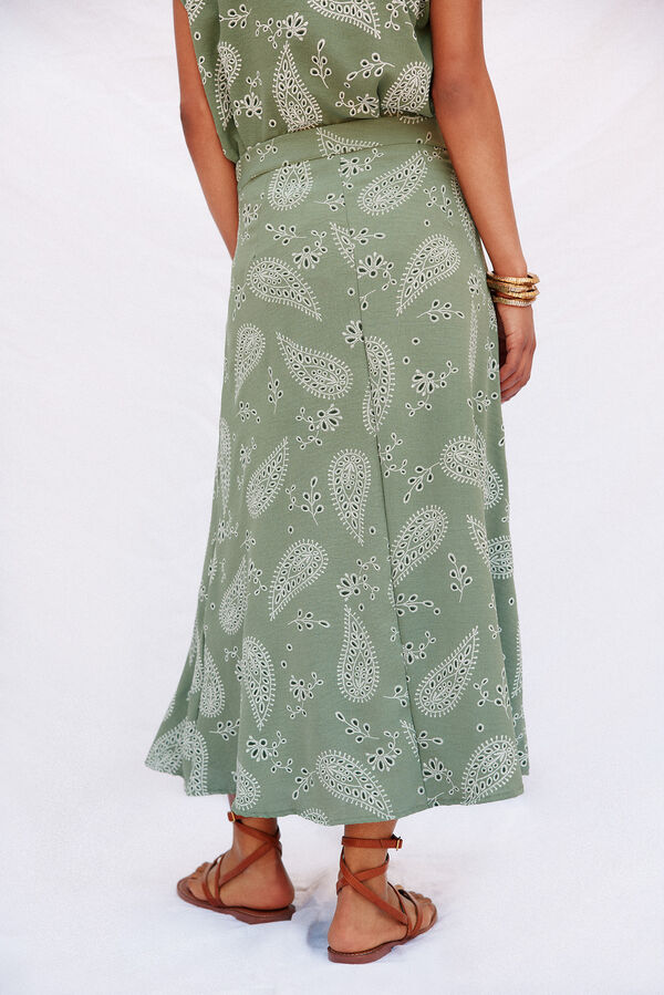 Cortefiel Falda midi evasé estampada Kaki