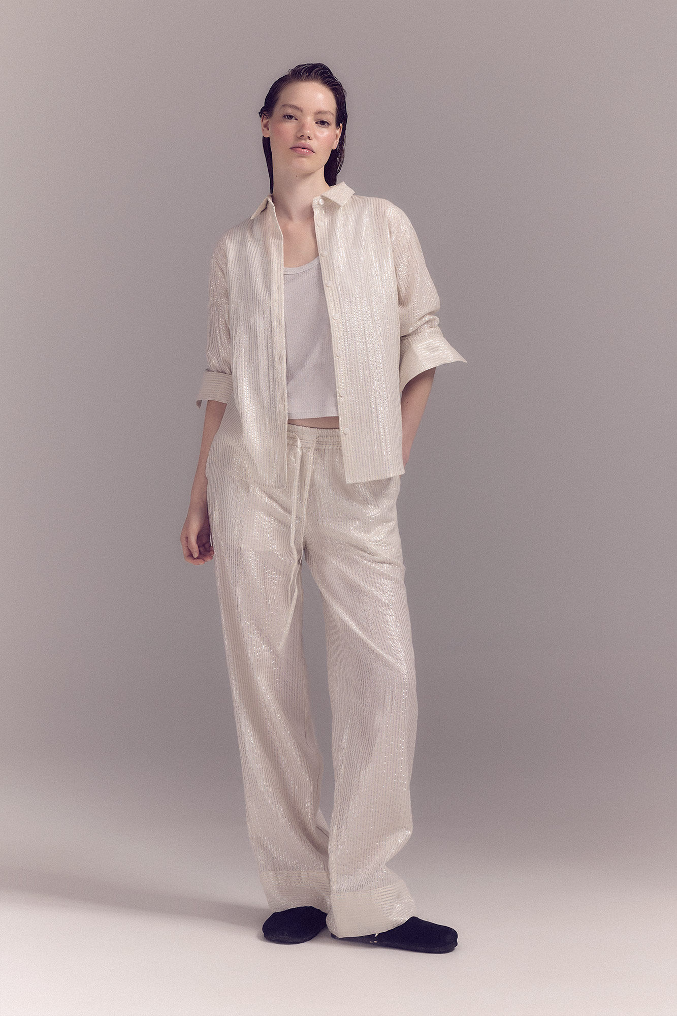 Slowlove Cal&ccedil;a listrada de lurex