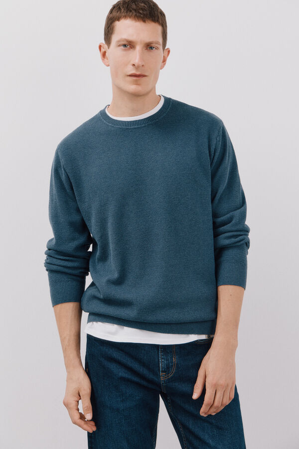 Cortefiel Jersey algodón ligero cuello redondo Azul