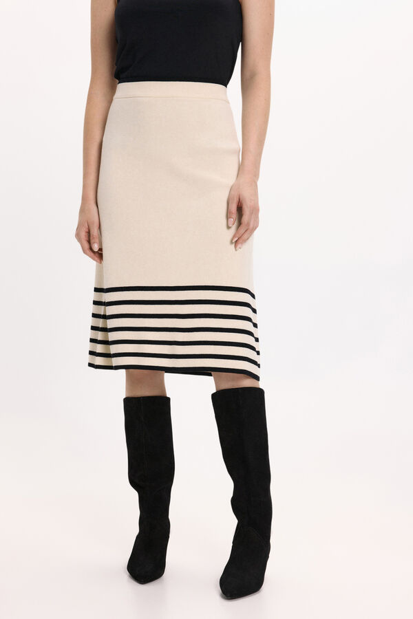 Vila Falda midi de punto con viscosa Beige