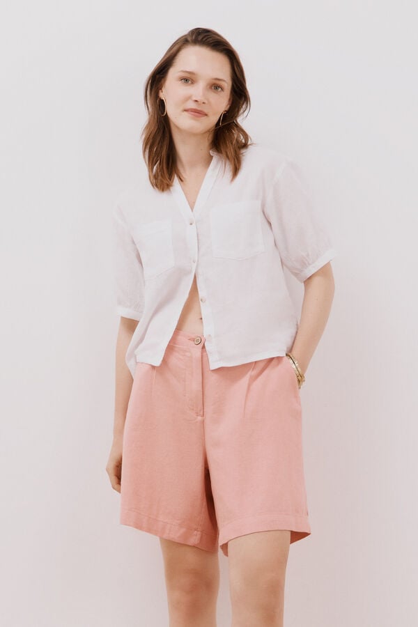 Cortefiel Bermuda de lino Rosa