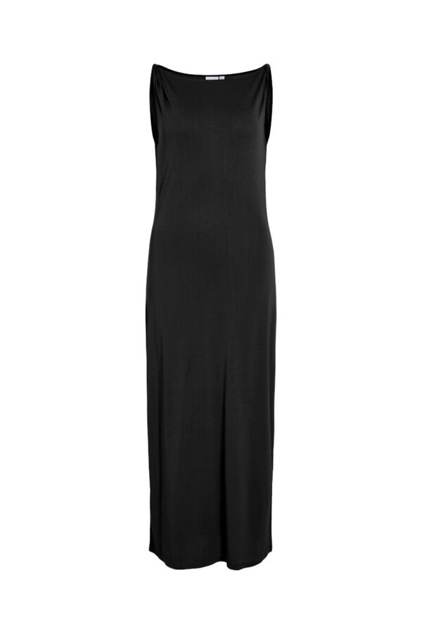 Vila Vestido midi com gola barco em modal Preto