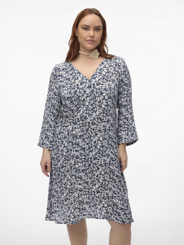 Vero Moda Curve Vestido corto manga 3/4 talla grande Azul marino
