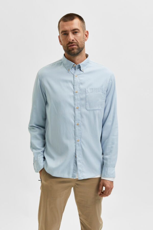 Cortefiel Camisa de manga larga bolsillo Azul