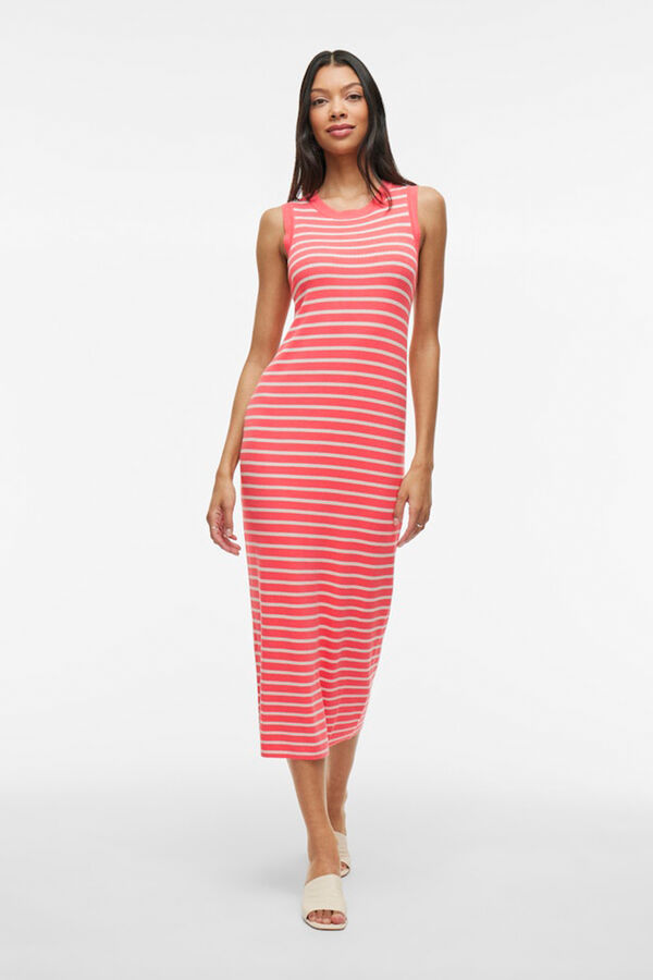 Vila Vestido midi punto con viscosa Rosa