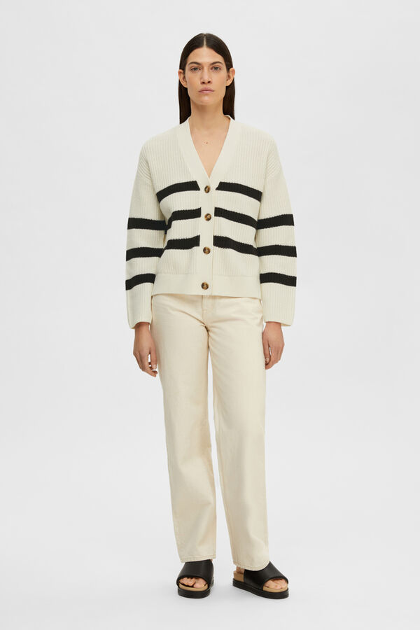 Selected Femme C&aacute;rdigan Relaxed Fit de rayas con cuello de pico Blanco