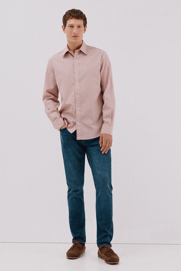 Cortefiel Camisa riscas de algod&atilde;o Tencel Subiu