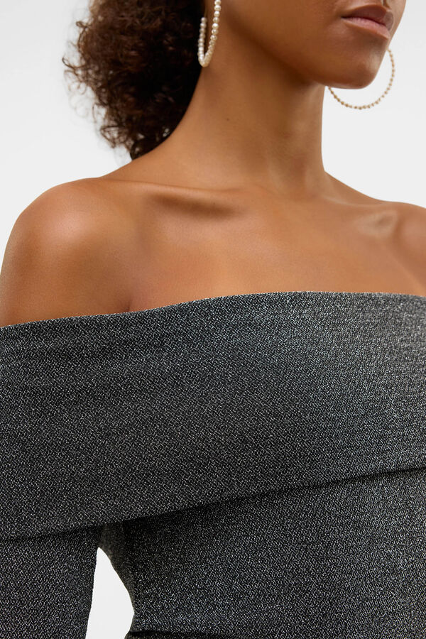 Vero Moda Blusa Lurex Bardot com gola Preto