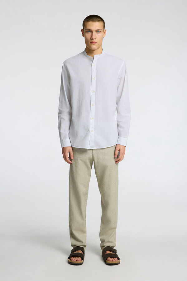 Selected Camisa de lino cuello mao Blanco