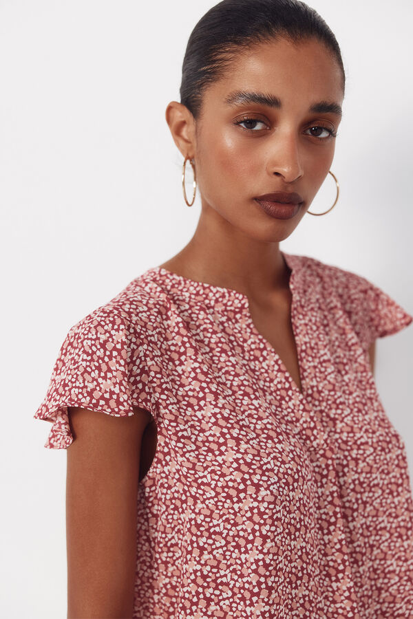 Cortefiel Blusa fluida manga com folho Vermelho