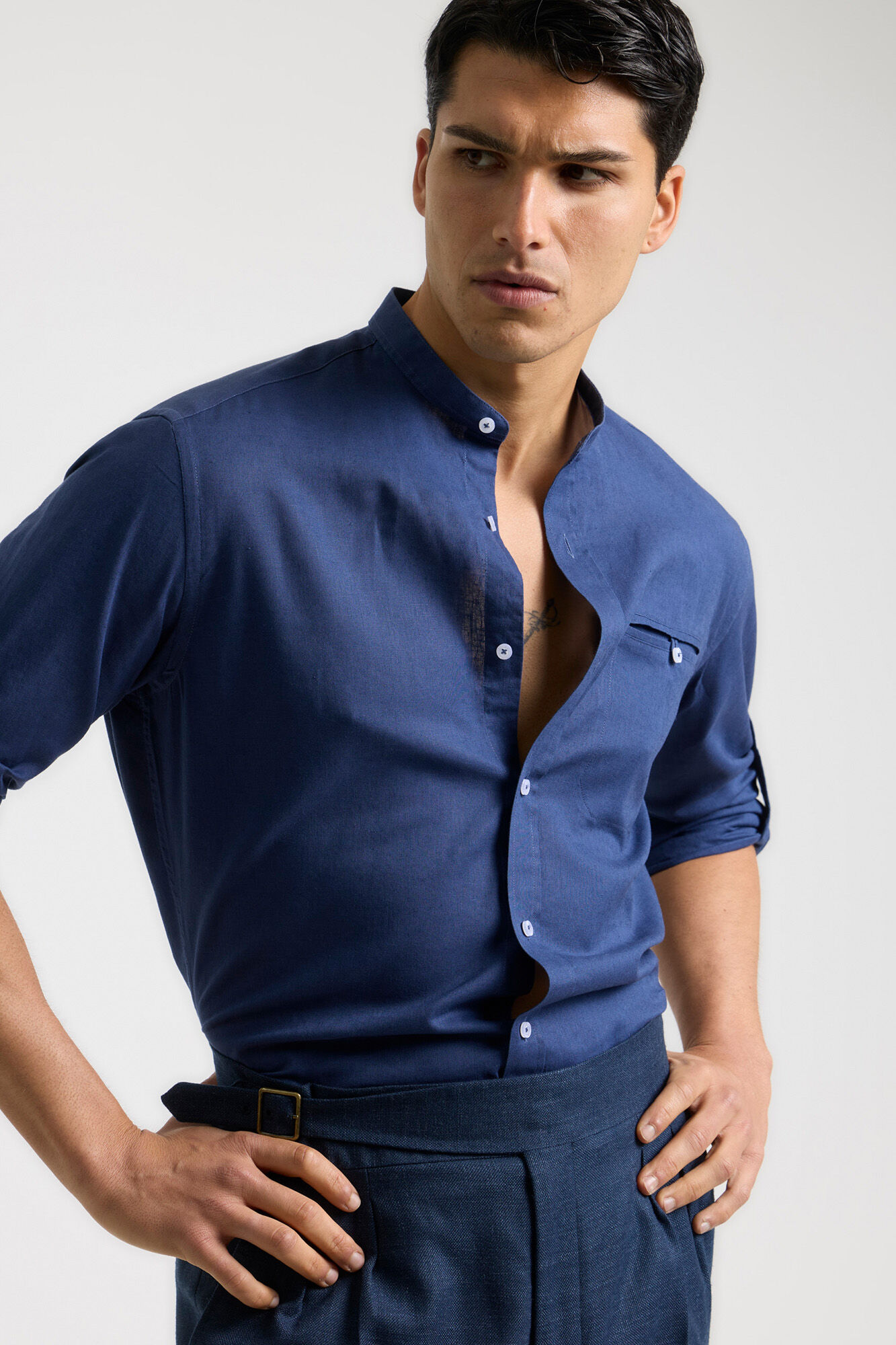 PuroEGO Camisa lino lisa cuello mao