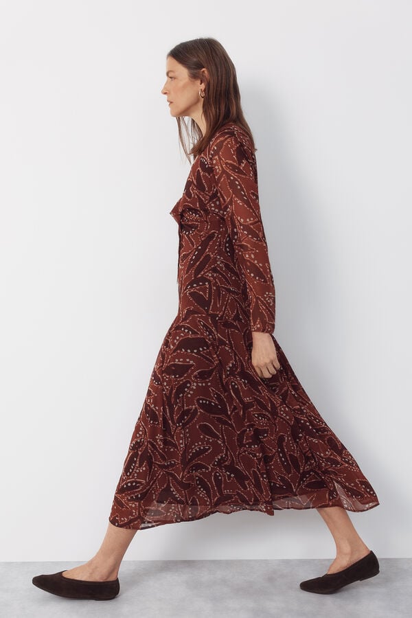 Cortefiel Vestido fluido estampado Estampado marr&oacute;n