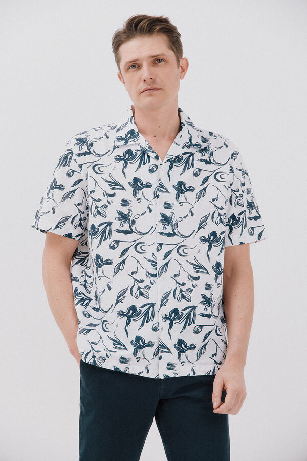 Cortefiel Camisa estampada manga curta Branco