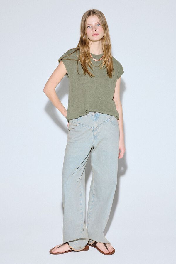 Slowlove Camiseta estructura b&aacute;sica Kaki